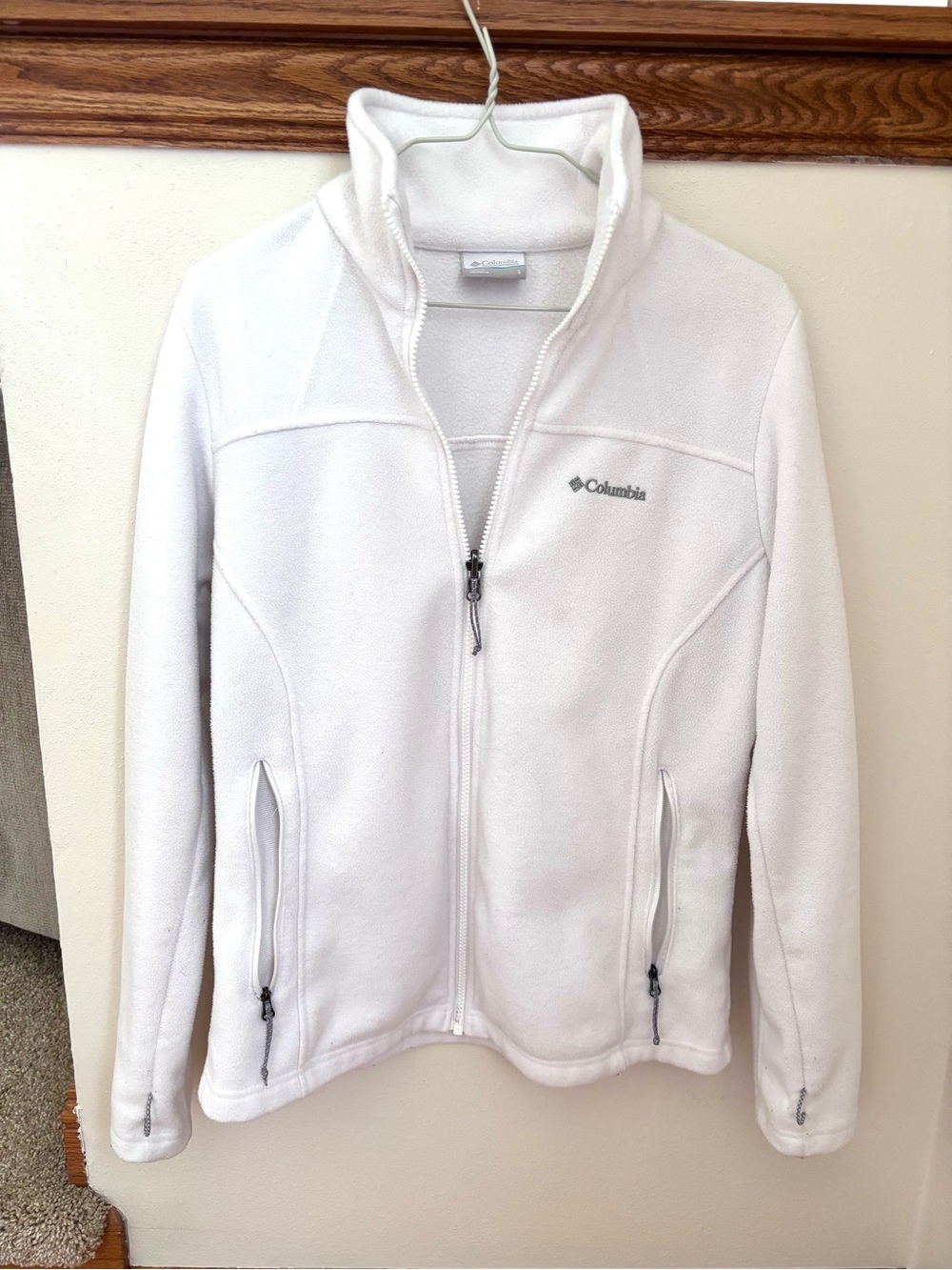 EUC Columbia White Full Zip Fleece Jacket Women’s Small Soft Cozy Lightweight